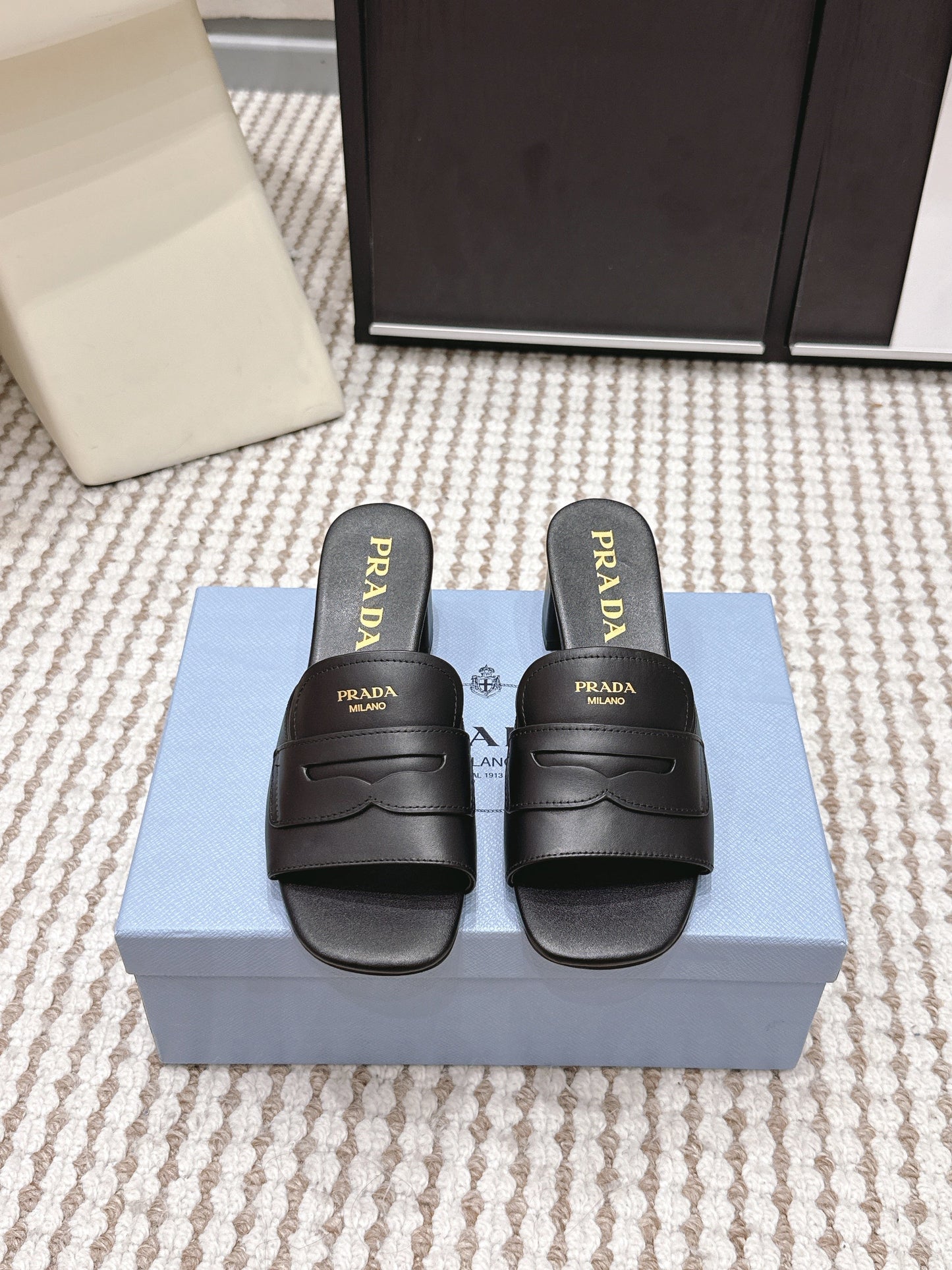PRA 2026S High Heel Slippers 55 Black Leather 658335