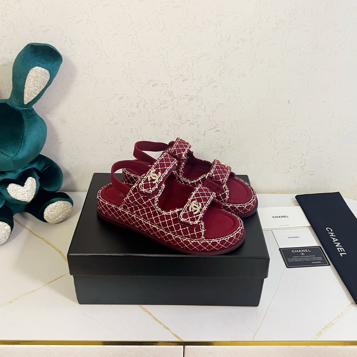 Chanel 2026 Velcro Sandals CC Logo Details Tweed Sheepskin 779368