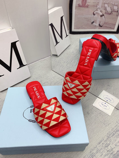 Prada 2026 Slippers Embroidery Fabric Sheepskin 731070