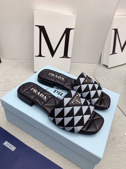 Prada 2026 Slippers Embroidery Fabric Sheepskin 731070