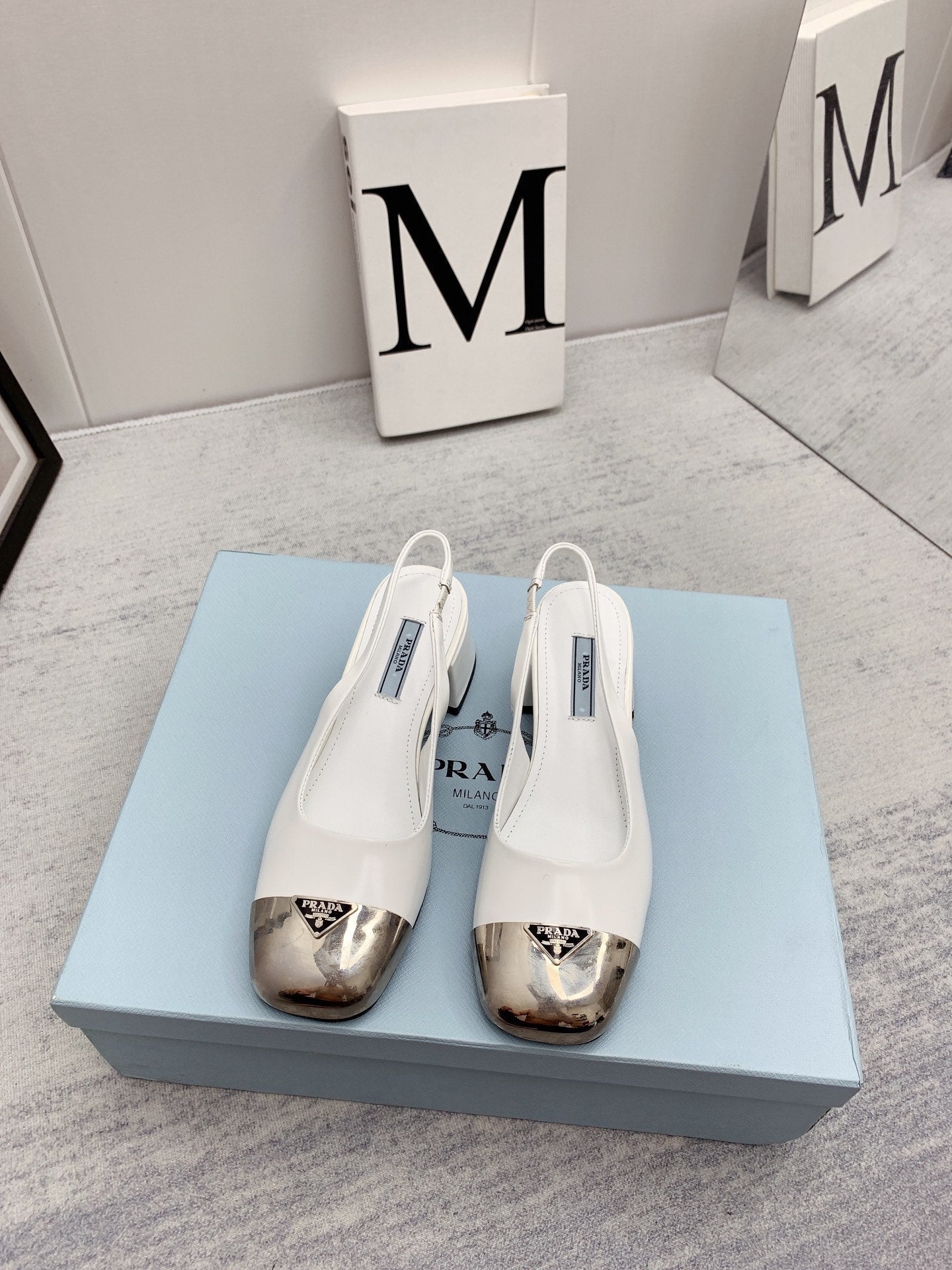 Prada 2026 Mary Jane Sandals 55 White Silver Sheepskin 731165