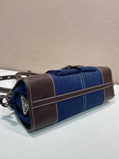 Prada 2026 Bonnie Bag 32cm Blue Brown Denim Leather 351805