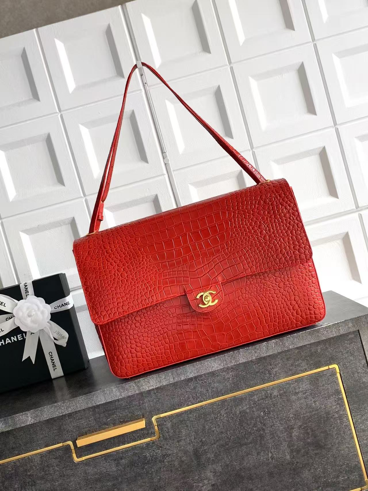 Chanel 2026 Crocodile Embossed Maxi Bag 39cm Calfskin