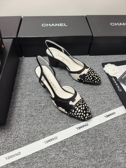 Chanel 2026 Slingback Black White Horsehair Calfskin 696631