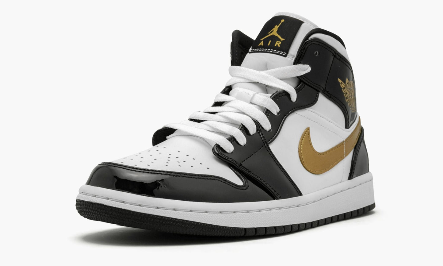 Air Jordan 1 Mid SE Black Gold Patent Leather Sneakers - Game Changer