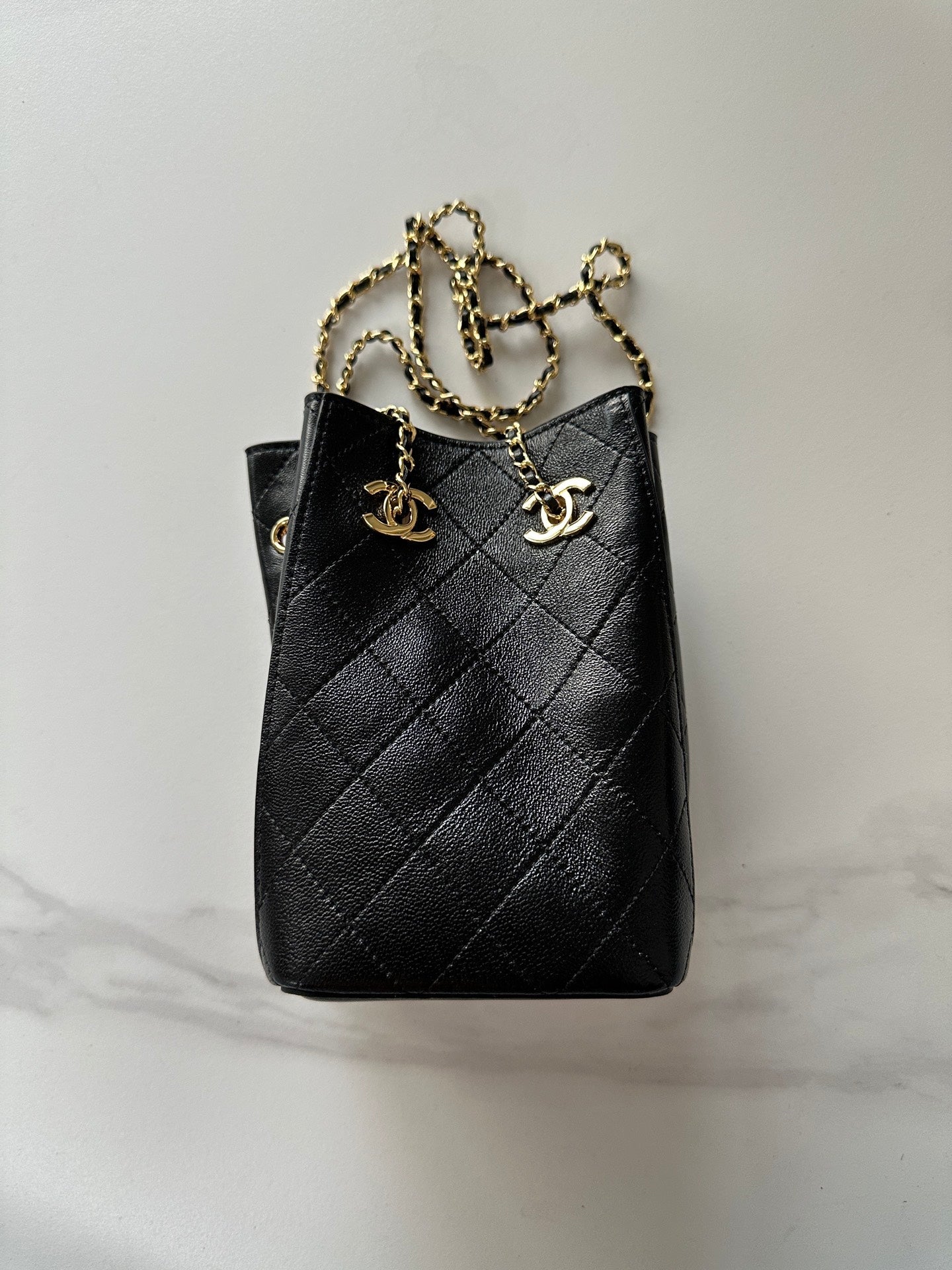 Chanel 2026 Bucket Bag 18cm Lambskin Suede Denim