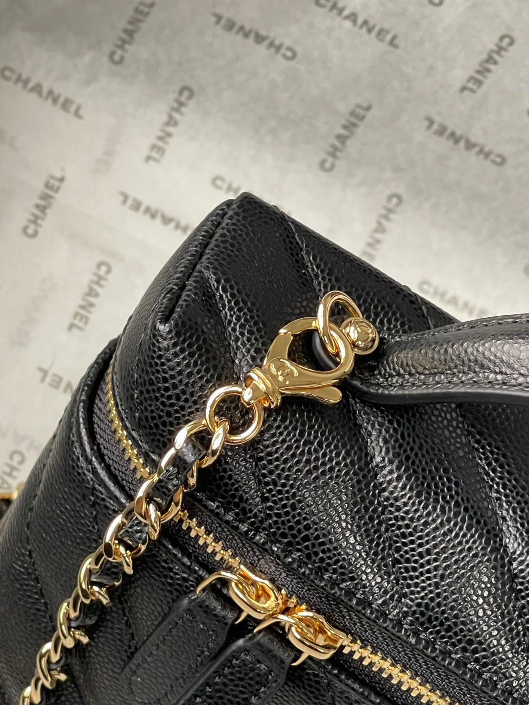 Chanel 2026 V-Shaped Quilted Chain Bag 19.5cm Black Caviar Leather