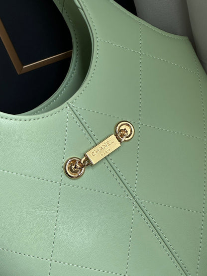 Chanel 2026 Basket Hobo Bag 27.5cm Green Calfskin