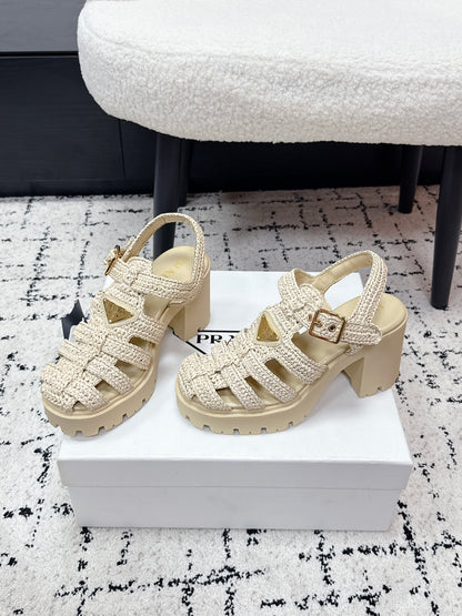 Prada 2026 Monolith Crochet Cage Sandals 90mm Sheepskin 769824