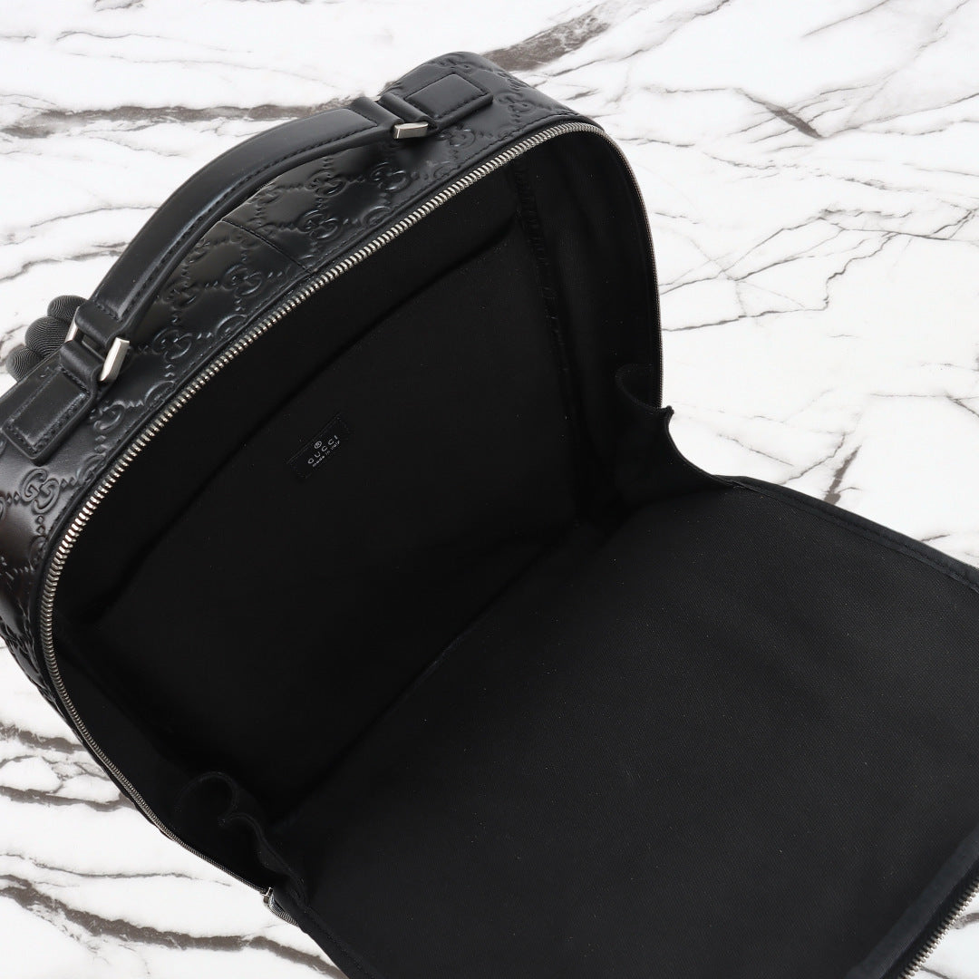 Gucci 2026 Emblem Backpack 43cm Black Embossed Calfskin