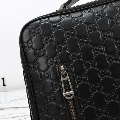 Gucci 2026 Emblem Backpack 43cm Black Embossed Calfskin