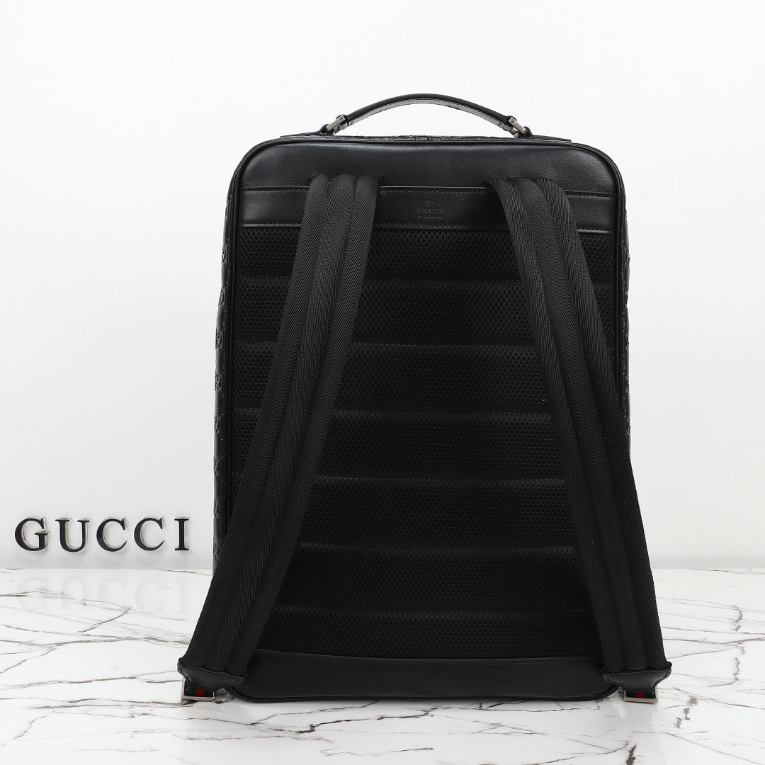 Gucci 2026 Emblem Backpack 43cm Black Embossed Calfskin