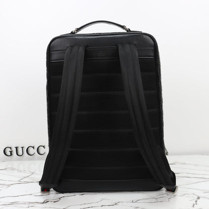 Gucci 2026 Emblem Backpack 43cm Black Embossed Calfskin