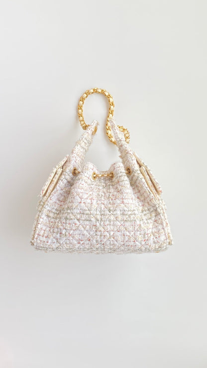 Chanel 2026 Hobo Bag 22cm Ivory White Pink Tweed