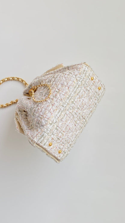 Chanel 2026 Hobo Bag 22cm Ivory White Pink Tweed
