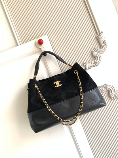 Chanel 2026 Stitched Shopping Bag 36cm Black Suede Calfskin 348237