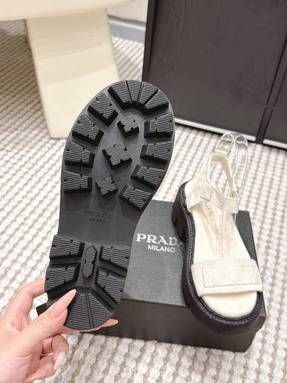 PRA 2026S Roman Sandals White Black Canvas 657521