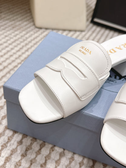 PRA 2026S High Heel Slippers 55 White Leather 658336