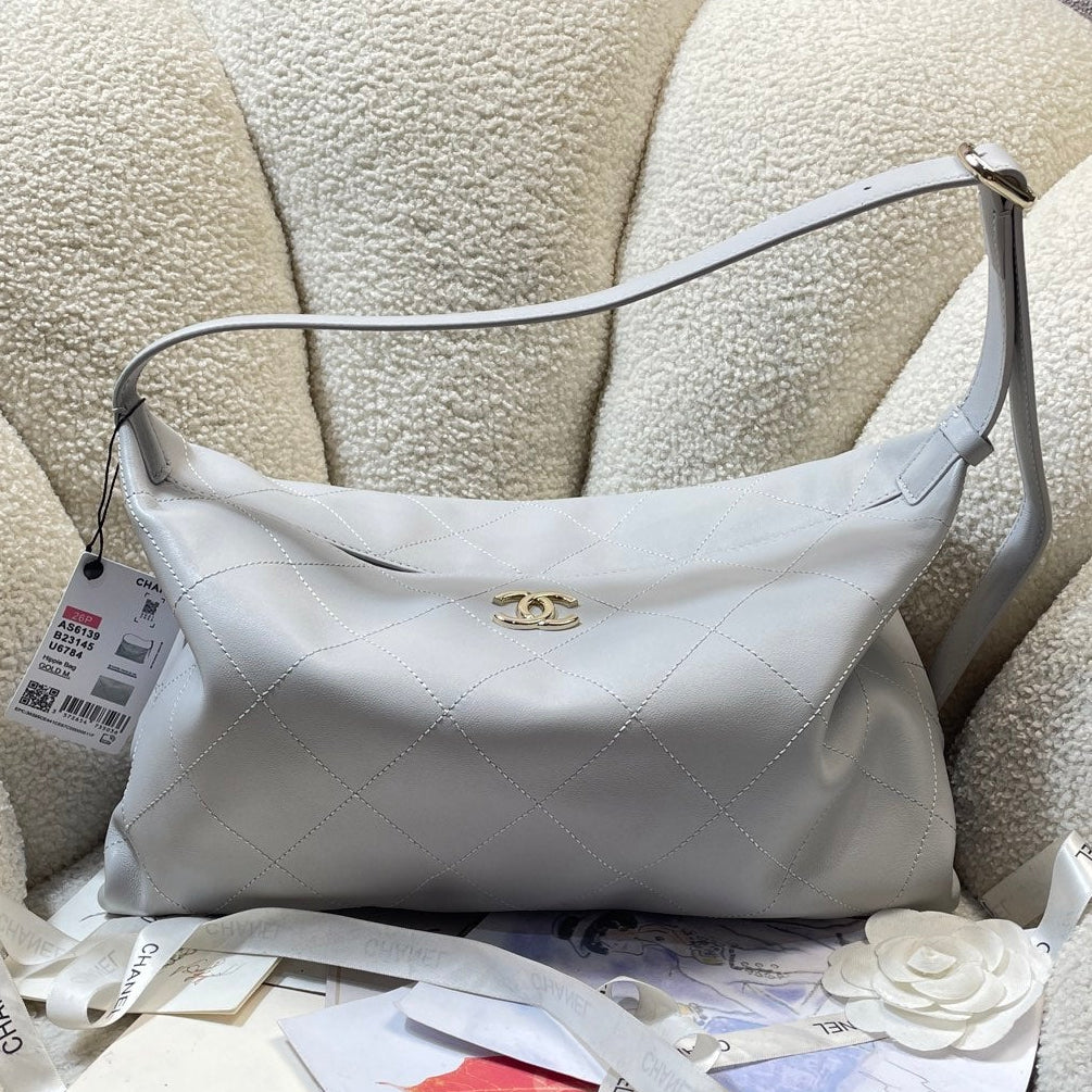 Chanel 2026 Hobo Shoulder Bag 34cm Lambskin With Light Gold Logo
