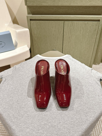 PRA 2026S High Heel Mule 75 Dark Red Patent Leather 657676