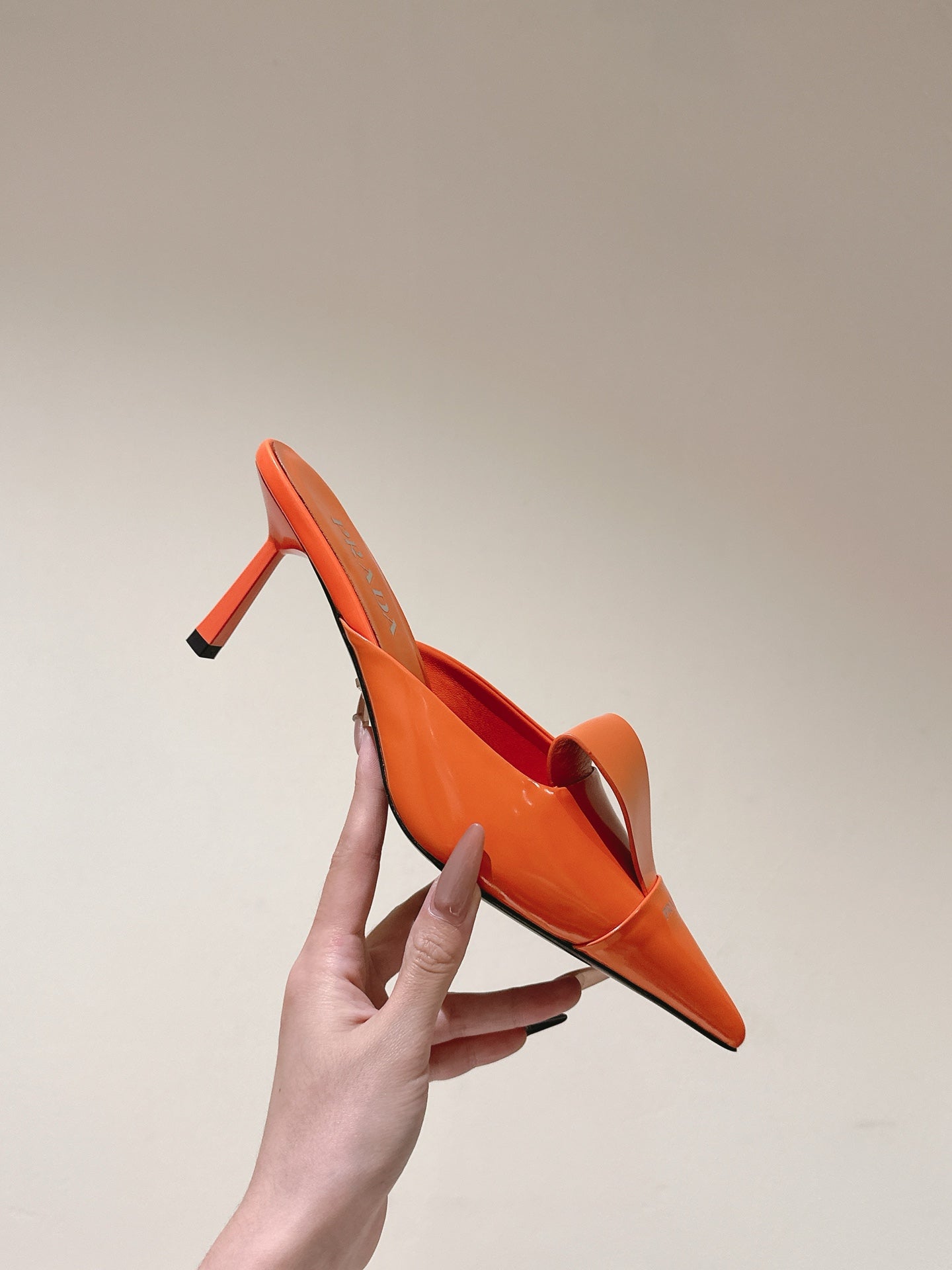 PRA 2026S High Heel Mule 80 Orange Sheepskin 657669