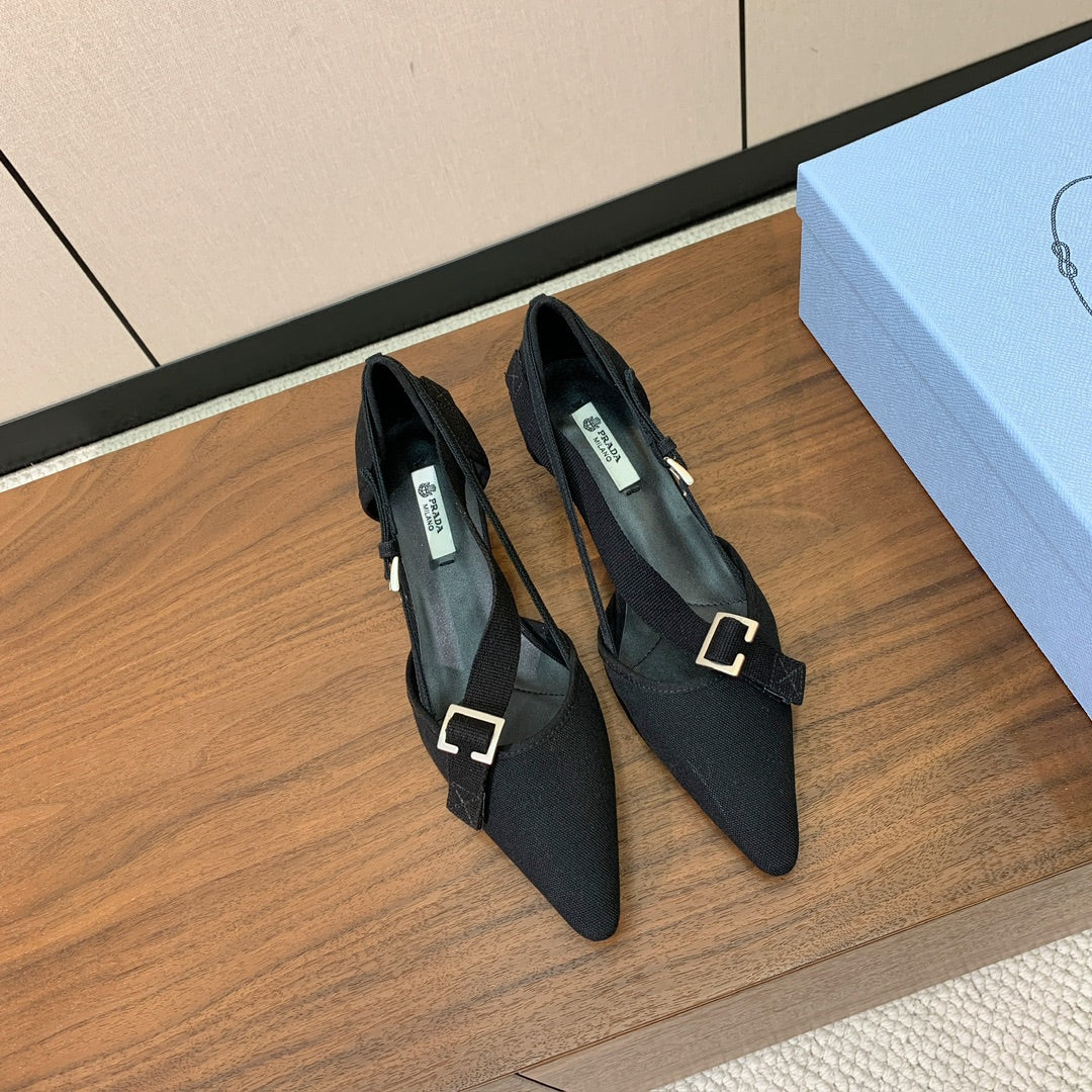 Prada 2026 Pumps 25mm Canvas Metal Buckles Logo 793081