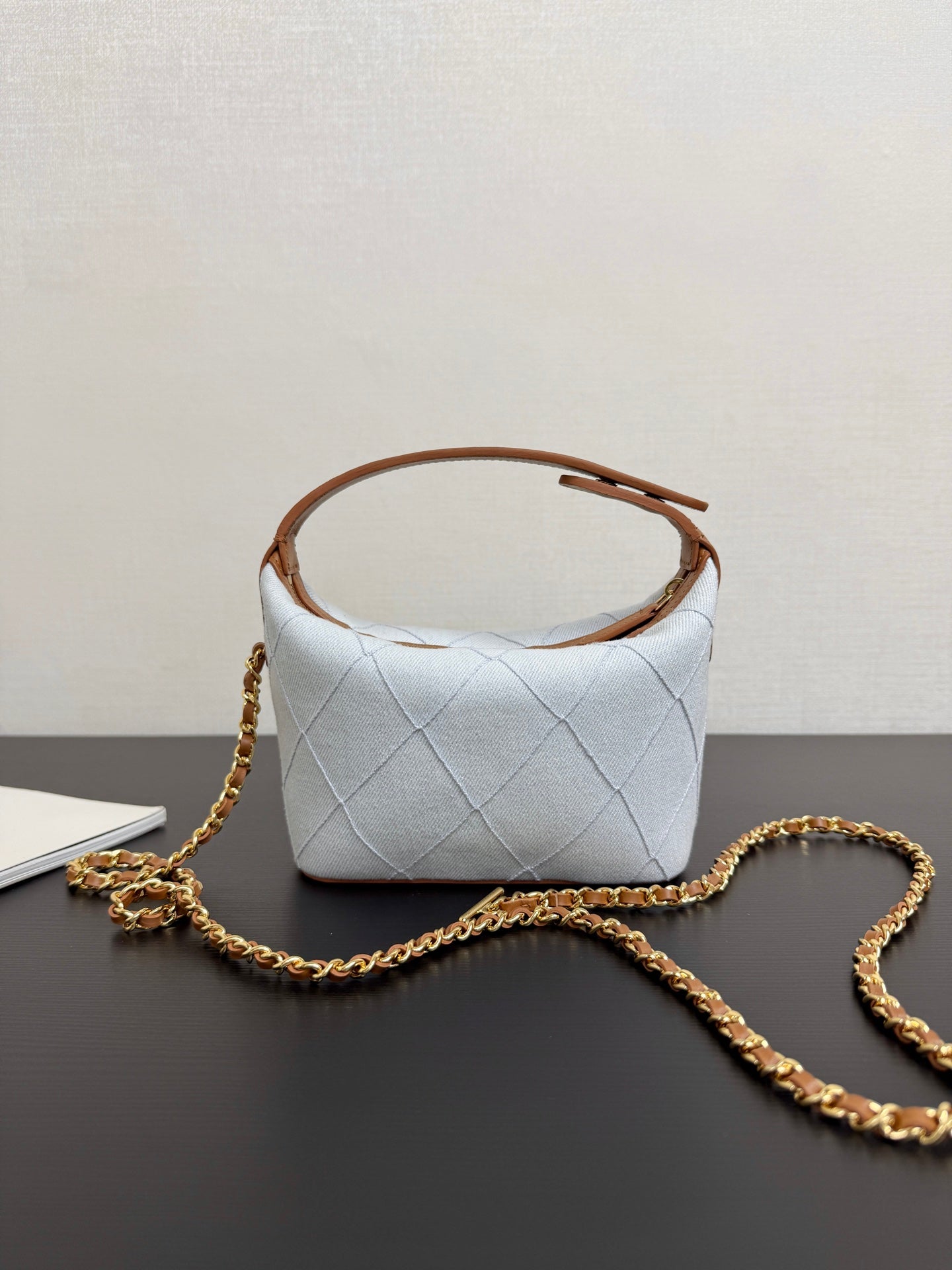 Chanel 2026 Mini CC Hobo Pouch 21cm Light Blue mix Brown Denim Leather