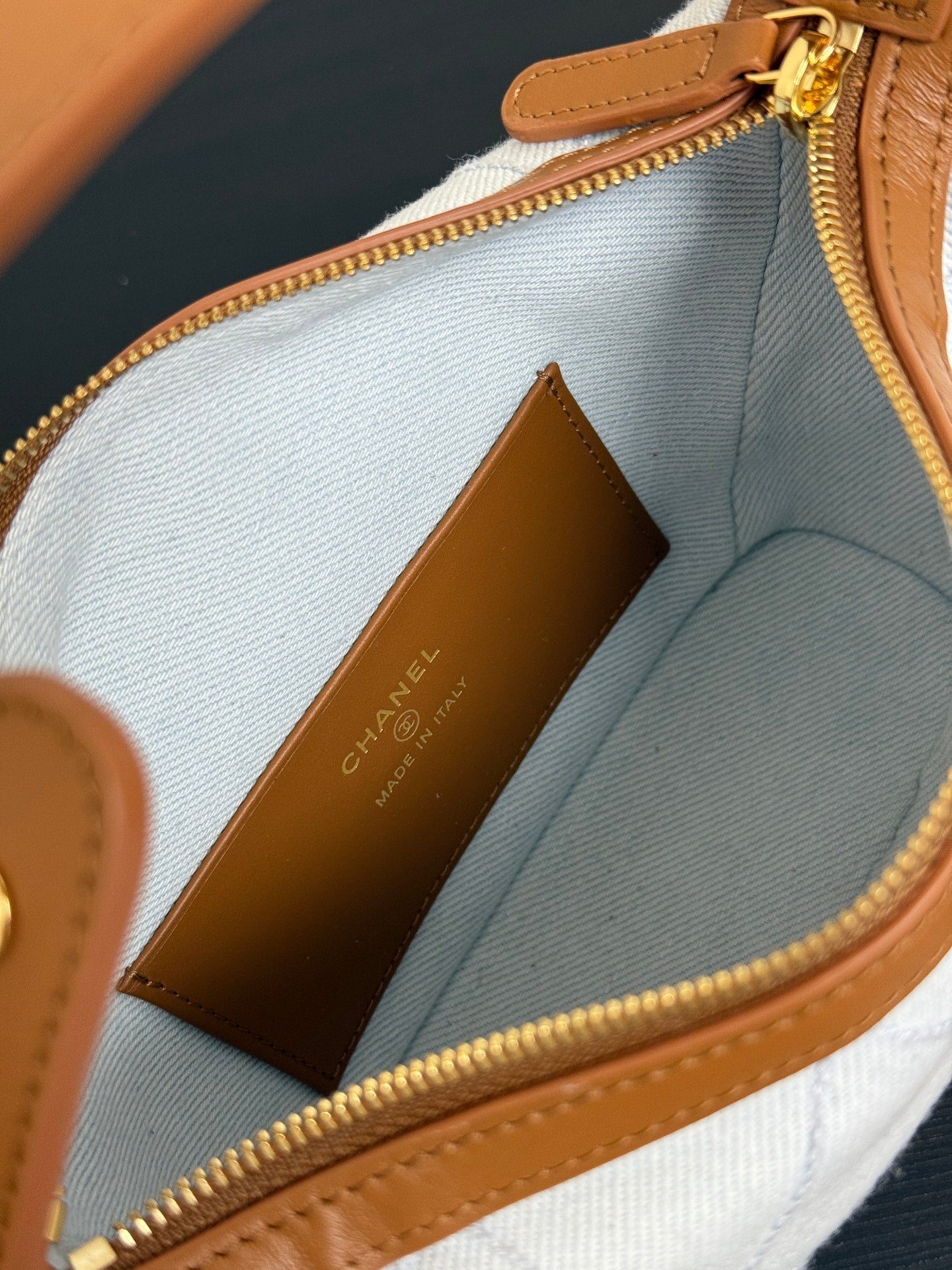 Chanel 2026 Mini CC Hobo Pouch 21cm Light Blue mix Brown Denim Leather