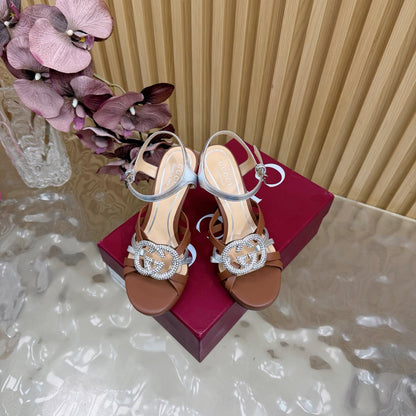 GG 26 High-Heeled Platform Sandals 105 Brown Cowhide 589500