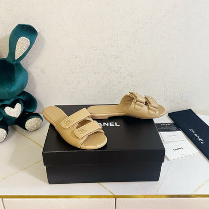 Chanel 2026 Velcro Mules CC Gold Logo Leather 779356