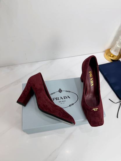 PRA 26SS Square-toe Block Heels  85 Burgundy Suede 592359