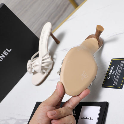 Chanel 2026 High-heeled Sandals With Delicate Bow 80mm White Cowhide 758427
