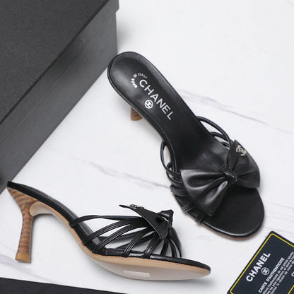 Chanel 2026 High-heeled Sandals With Delicate Bow 80mm Cowhide 758430