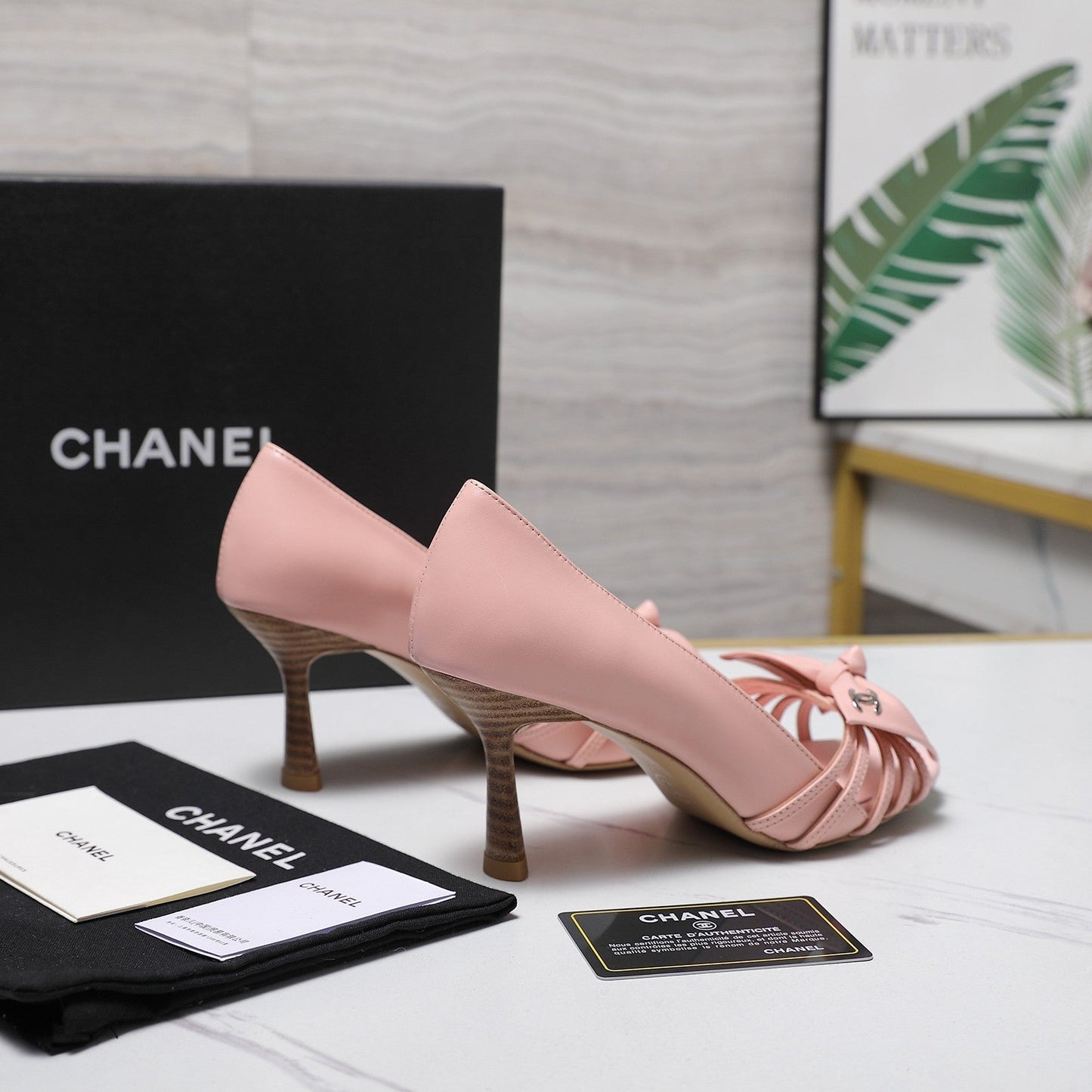 Chanel 2026 Bow Strappy High-Heeled Peep Toe Sandals Pink Cowhide 758433