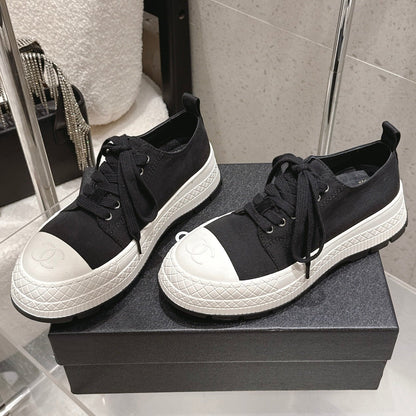Chanel 2026 Panda Sneakers Black White Denim Leather 762922