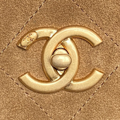 Chanel 2026 Coco Base Top Handle Flap Bag Beige Black Suede Leather 348231