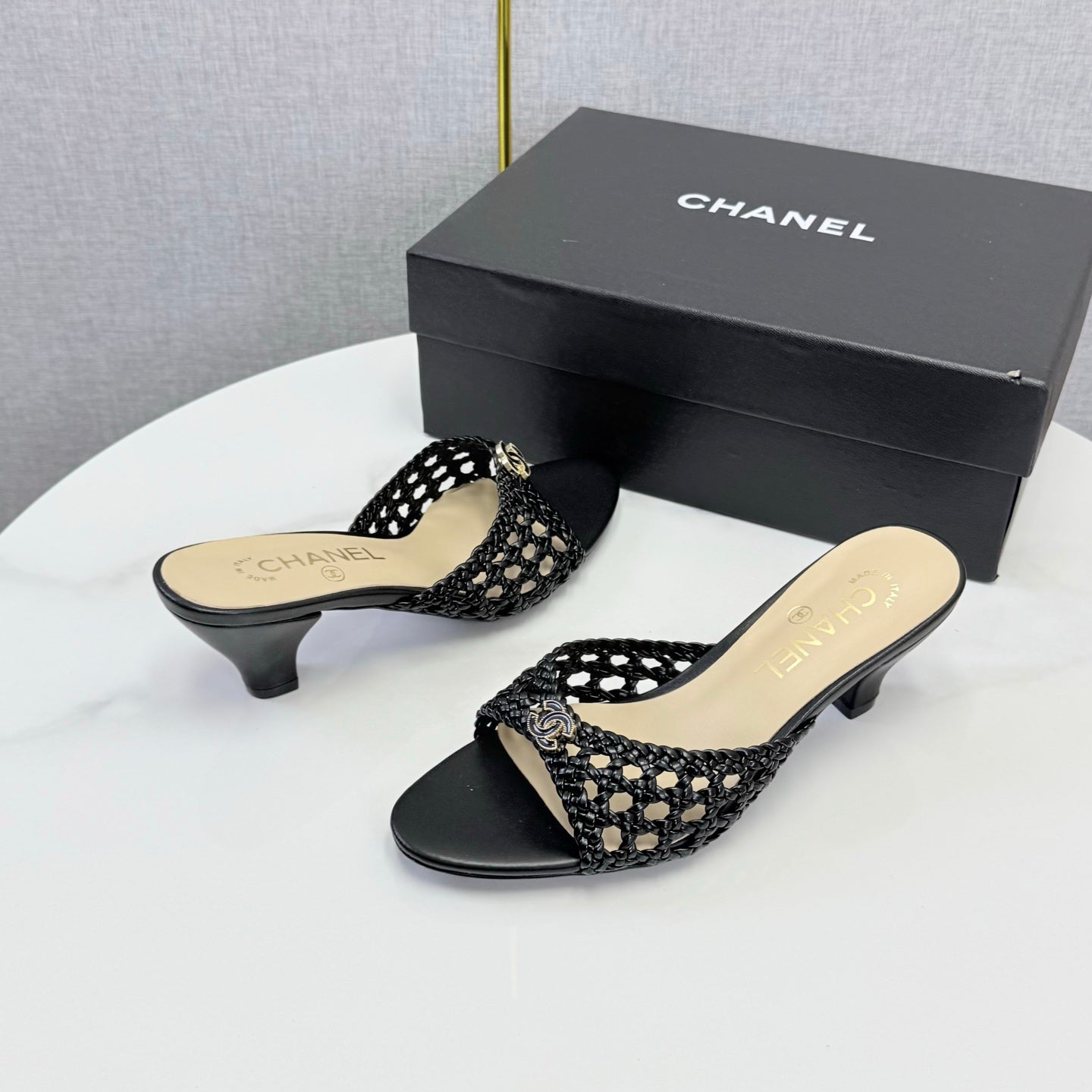 Chanel 2026 Mules 40mm Woven Sheepskin 801634