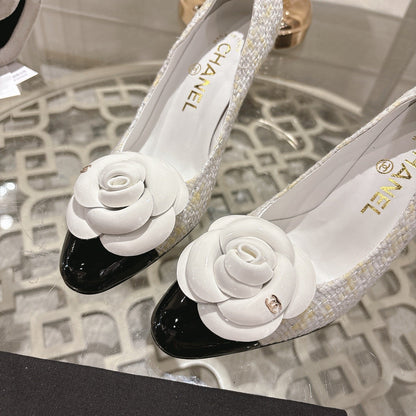 CC 26s High Heels Pump 85 White Black Wool Fabric 627018