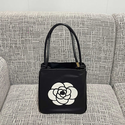 Chanel 2026 Camellia Letter Reversible Tote Bag 25cm Black White Leather