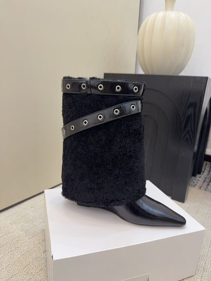 CC 26 Ankle Boot With Buckle Black Cowhide Wool 589111