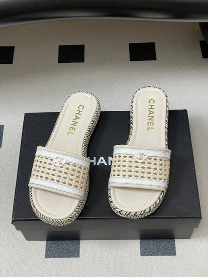 CC 26s Platform Slippers Light Beige Cowhide 649459