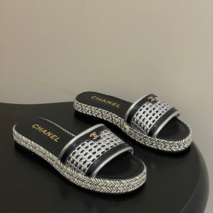 CC 26s Platform Slippers Black Sliver Cowhide 649460