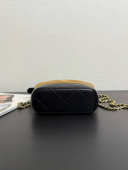 Chanel 2026 Clutch With Chain 17.5cm Tan Black Suede Leather