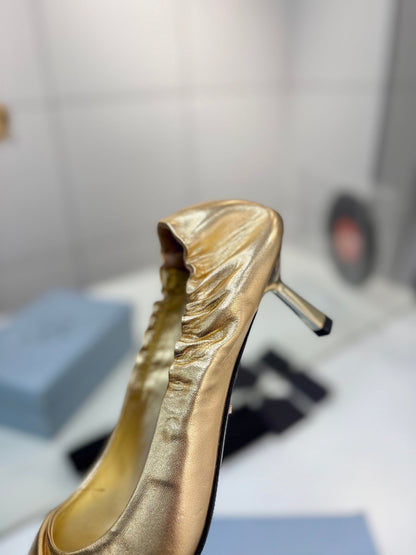 PRA 26S Pointed Toe High Heels 55 Metallic Gold Cowhide 627131
