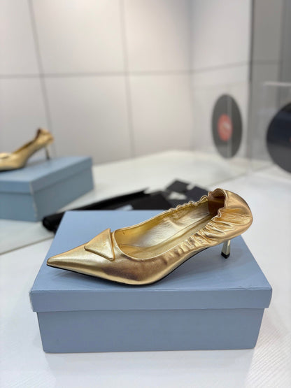 PRA 26S Pointed Toe High Heels 55 Metallic Gold Cowhide 627131