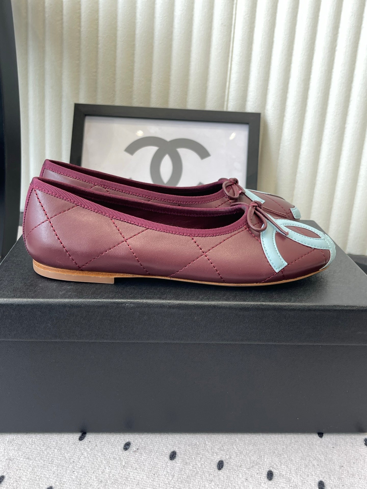 Chanel Cambon Ballet Flat Burgundy Blue Sheepskin 415674