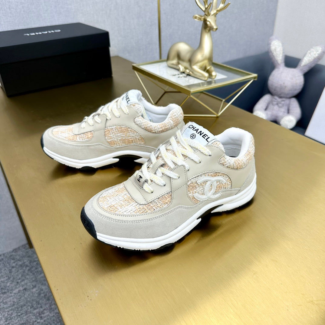 CC 2026 Casual Sneakers Beige Suede Tweed 668059