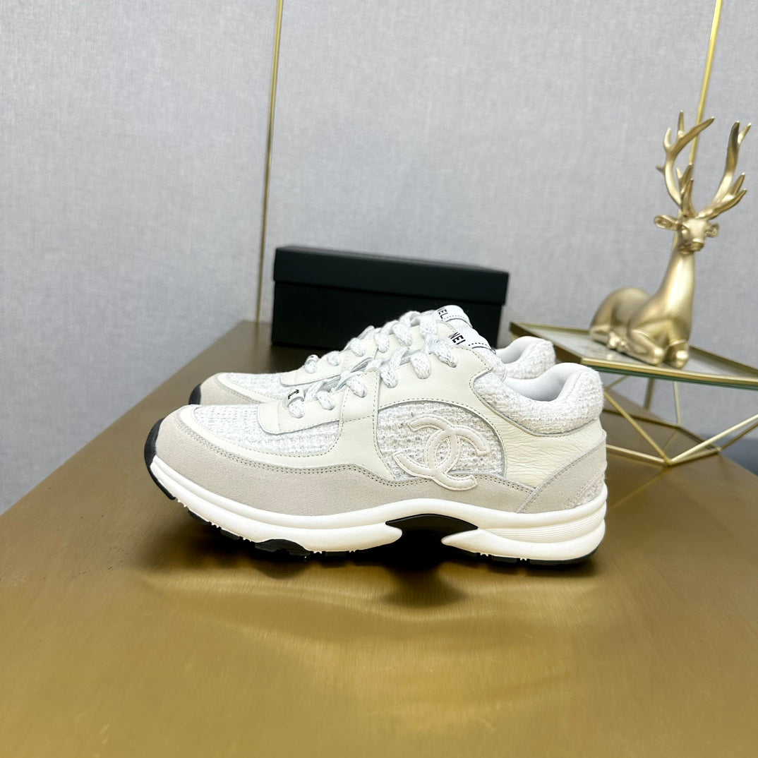 CC 2026 Casual Sneakers Beige White Suede Tweed 668061