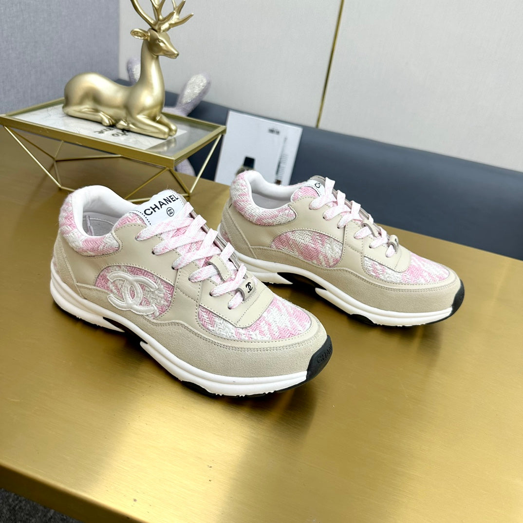 CC 2026 Casual Sneakers Beige Pink Suede Tweed 668062