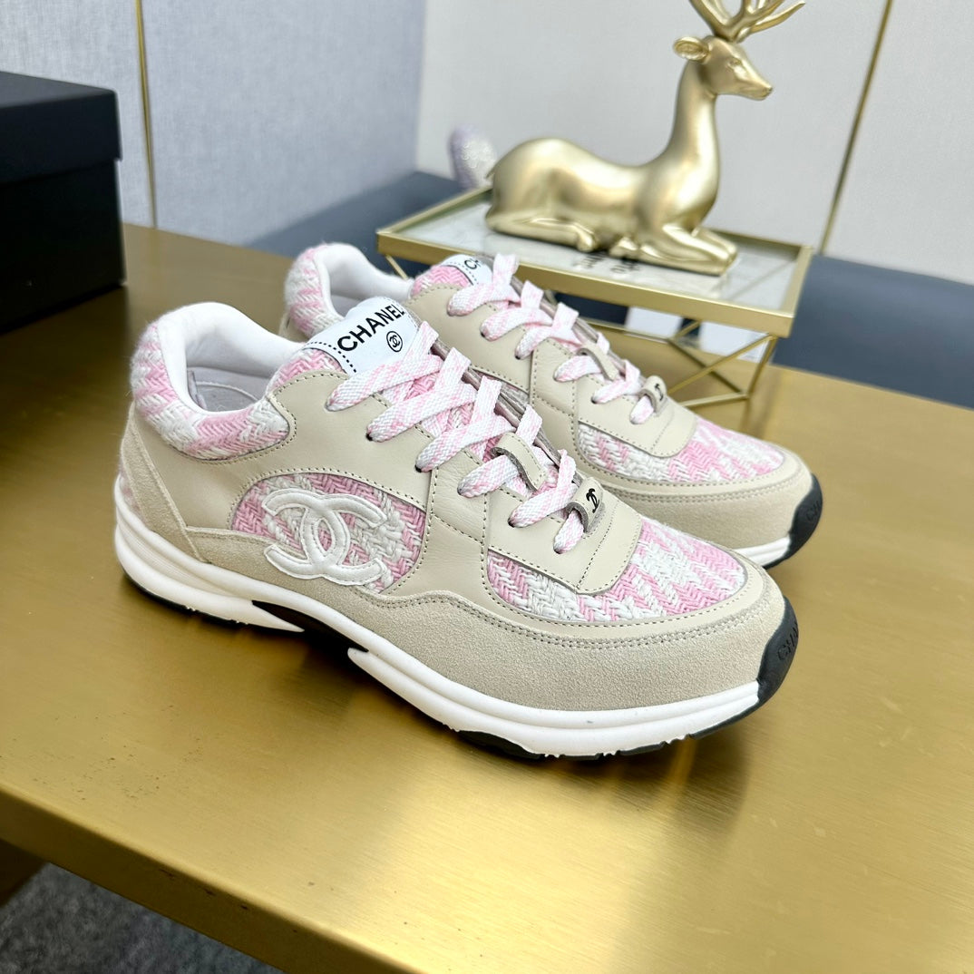CC 2026 Casual Sneakers Beige Pink Suede Tweed 668062